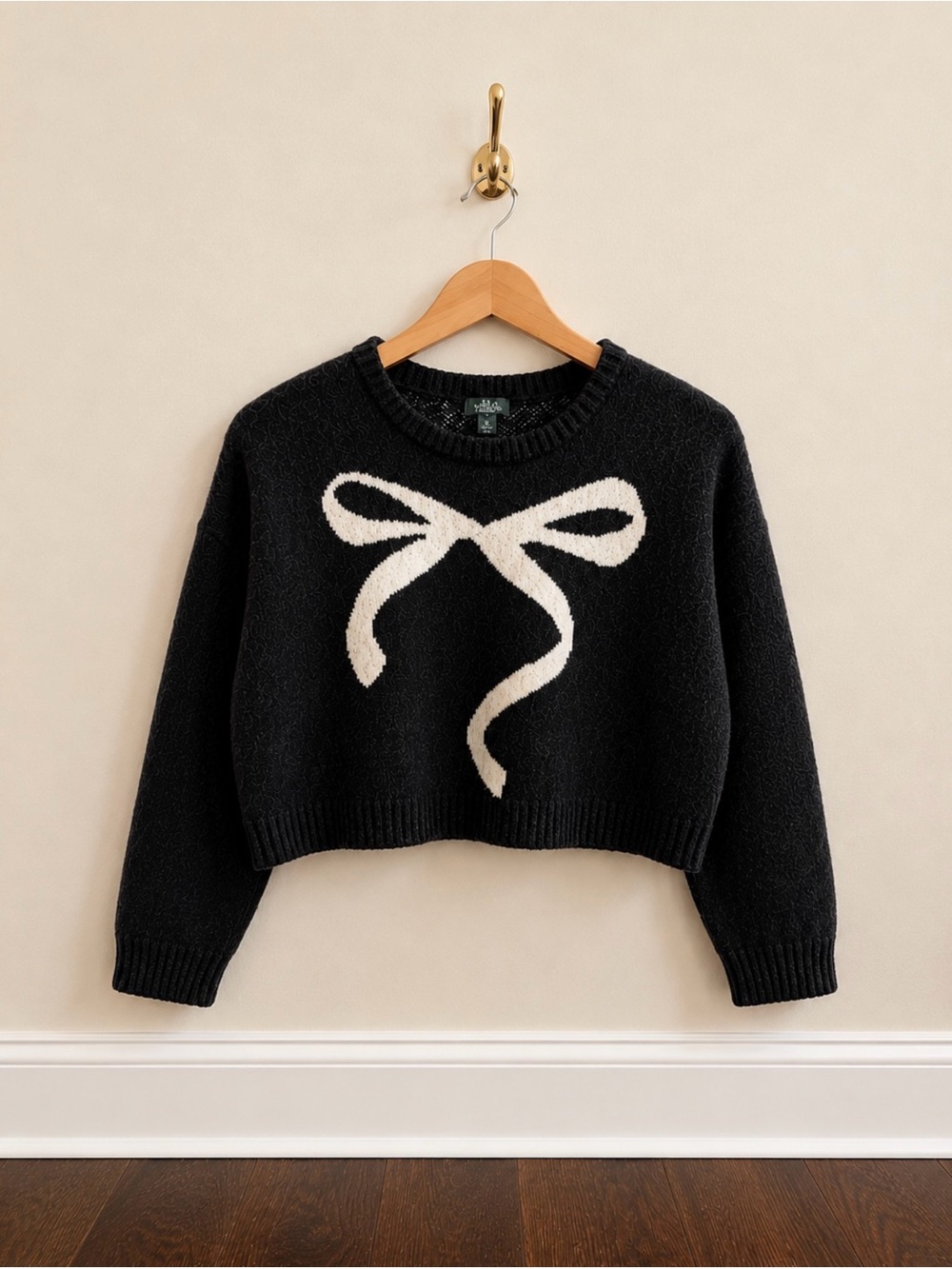 Wild Fable Bow Cropped Fuzzy Sweater Coquette Black S
